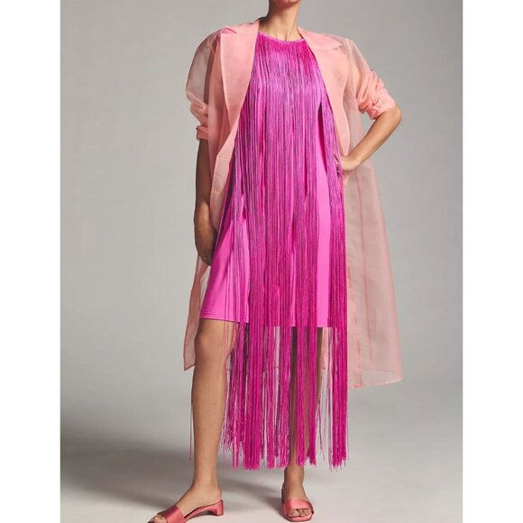 Anthropologie Hutch Magenta Fringe Dress M NWT Tassel Midi - Picture 1 of 14